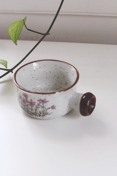 Vintage 70s Takahashi Wildflower Floral Speckled Stoneware Soup Mugs Bowls