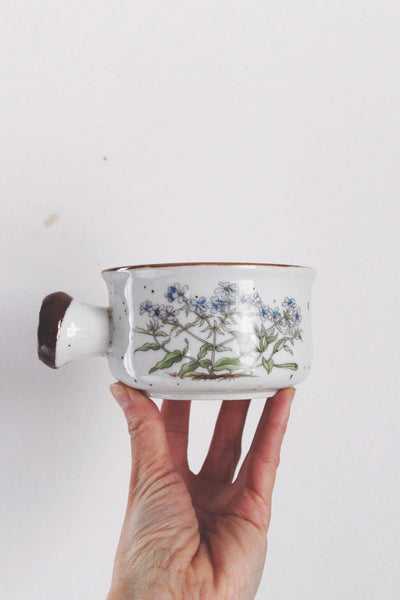 Vintage 70s Takahashi Wildflower Floral Speckled Stoneware Soup Mugs Bowls