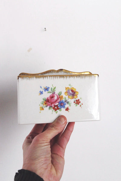 Vintage Limoges Floral Hand Painted Porcelain Mail Letter Holder Caddy