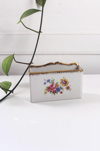 Vintage Limoges Floral Hand Painted Porcelain Mail Letter Holder Caddy