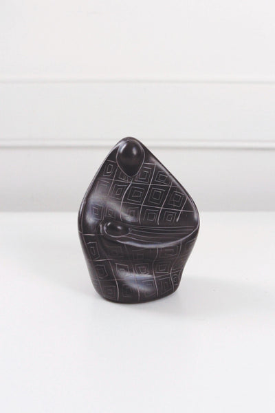 Vintage Hand-Carved Etched Black Stone Mother and Child Figurine Scupture
