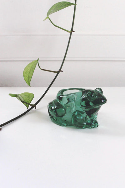 Vintage Indiana Glass Frog Votive Candle Holder Planter Spanish Green