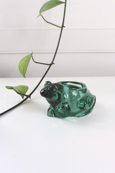 Vintage Indiana Glass Frog Votive Candle Holder Planter Spanish Green