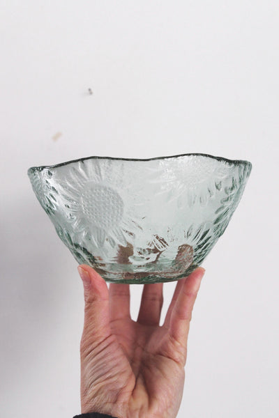 Vintage Aqua Green Glass Bowl Sunflower Peppers Pattern | Sold Individually