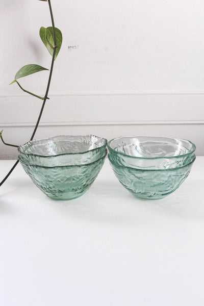 Vintage Aqua Green Glass Bowl Sunflower Peppers Pattern | Sold Individually