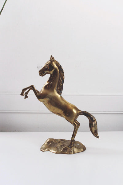 Vintage Brass Rearing Horse Figurine Large