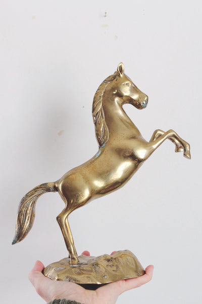 Vintage Brass Rearing Horse Figurine Large