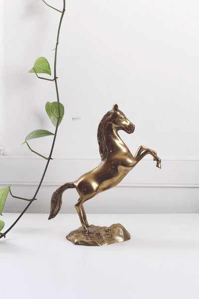 Vintage Brass Rearing Horse Figurine Large