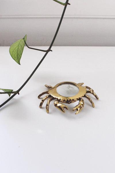 Vintage Brass Crab Magnifying Glass Paperweight