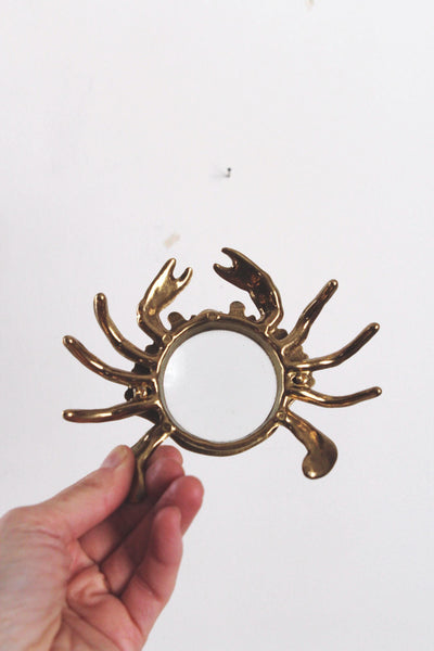 Vintage Brass Crab Magnifying Glass Paperweight