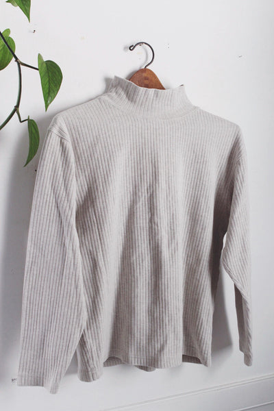 Vintage Eddie Bauer Oversized Mock Neck Long Sleeved Ribbed Shirt Small Medium