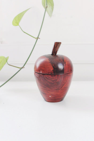 Vintage Hand Turned Wooden Apple-Shaped Tea Caddy or Trinket Box