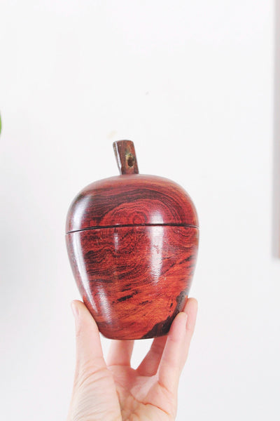 Vintage Hand Turned Wooden Apple-Shaped Tea Caddy or Trinket Box