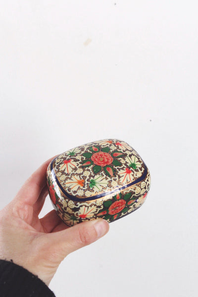 Vintage Kashmiri Hand Painted Paper Mache Trinket Box Cat Parrot Floral | Sold Individually