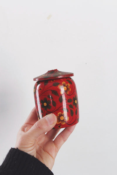 Vintage Kashmiri Hand Painted Paper Mache Trinket Box Cat Parrot Floral | Sold Individually