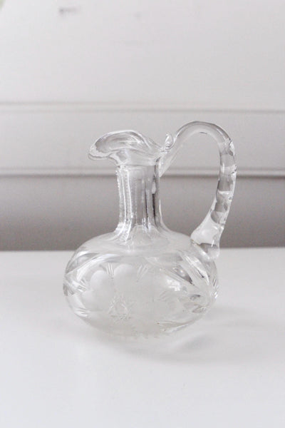 Vintage Etched Crystal or Cut Pressed Glass Oil Vinegar Cruet - American Brilliant Period (ABP) or Early American Pattern Glass (EAPG)