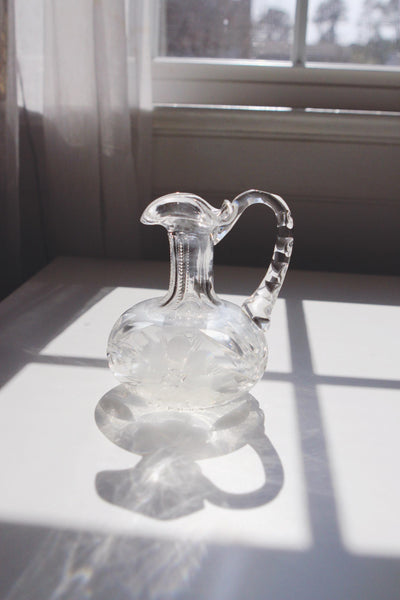 Vintage Etched Crystal or Cut Pressed Glass Oil Vinegar Cruet - American Brilliant Period (ABP) or Early American Pattern Glass (EAPG)