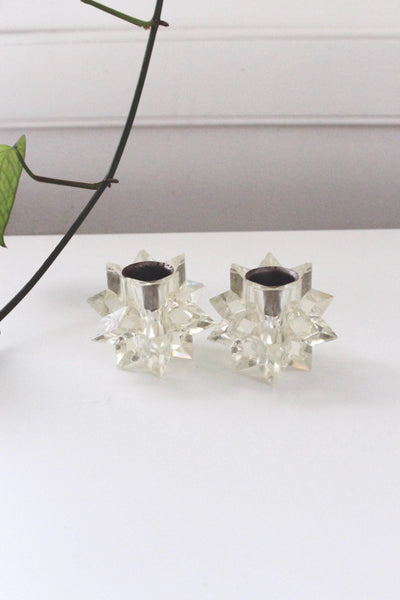Vintage Mid Century Atomic Starburst Candle Holder - Mutifaceted Lucite, Italian Made, Set of 2