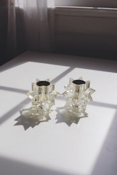 Vintage Mid Century Atomic Starburst Candle Holder - Mutifaceted Lucite, Italian Made, Set of 2