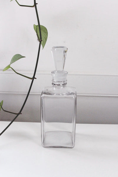 Vintage Art Deco Glass Decanter Wine Liquor Barware - Minimalist Rectangle Shape
