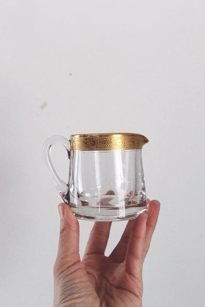 Vintage Gilded Gold Glass Sugar Bowl and Creamer Set - Heisey