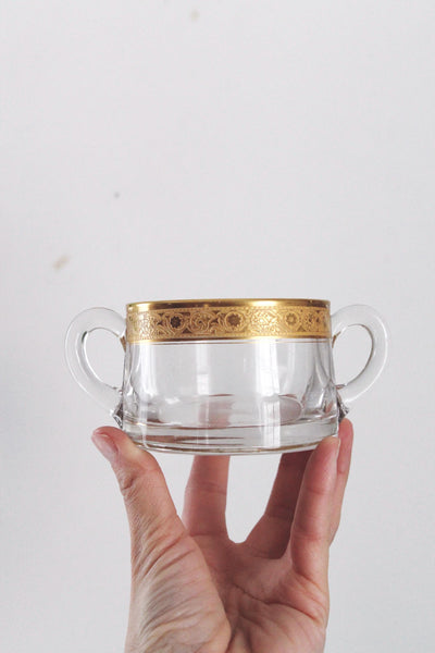 Vintage Gilded Gold Glass Sugar Bowl and Creamer Set - Heisey
