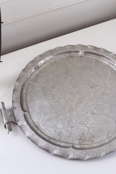 Vintage Hand-Wrought Aluminum Serving Tray - Embossed Fruit and Floral, Rodney Kent