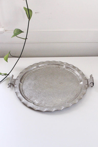 Vintage Hand-Wrought Aluminum Serving Tray - Embossed Fruit and Floral, Rodney Kent