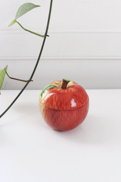 Vintage Hand Painted Apple Ceramic Lidded Jar or Trinket Box - Made in Czechoslovakia