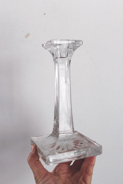 Vintage Crystal Candle Holders - Square Column, Minimalist Modern Design