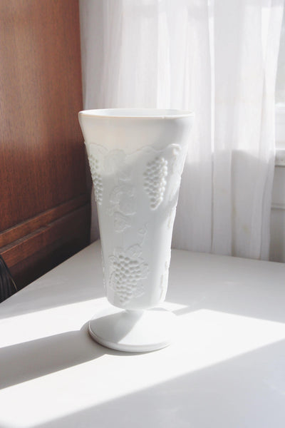 Vintage Milk Glass Vase - Indiana Glass Colony Harvest Grape Vine Pattern