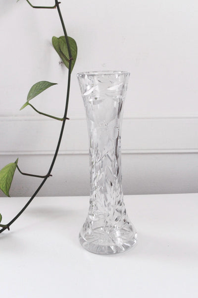 Vintage European Cut Crystal Bud Vase - Etched Floral Motif