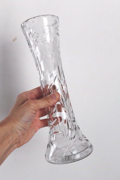 Vintage European Cut Crystal Bud Vase - Etched Floral Motif