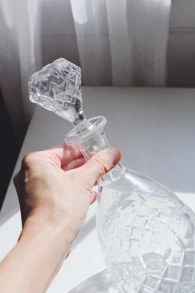 Vintage Rogaska Crystal Gallia Decanter - Etched Floral Pattern, Diamond Cut Design