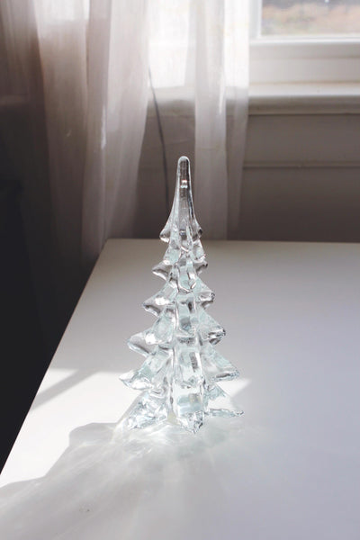 Vintage Handmade Crystal Art Glass Christmas Tree Figurine 8" Tall