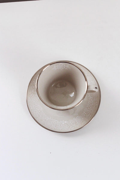 Vintage Gorham "Bridal Bouquet" Fine China Beige Floral Lace Tea Cup Saucer Set