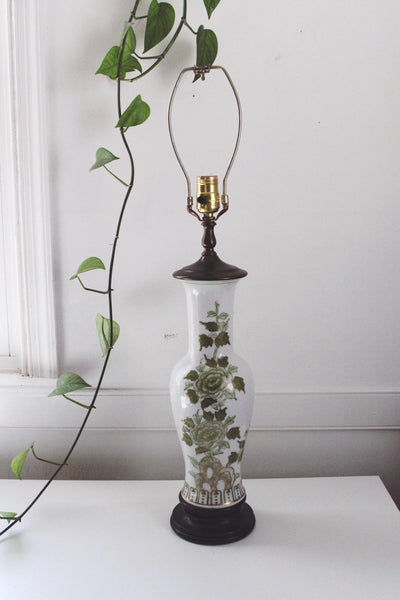 Vintage Porcelain Green Floral Table Lamp