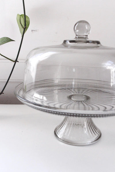 Vintage Anchor Hocking Canton Pedestal Cake Stand and Dome Lid - 12" Starburst Pattern