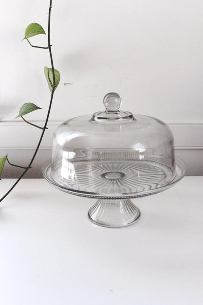 Vintage Anchor Hocking Canton Pedestal Cake Stand and Dome Lid - 12" Starburst Pattern