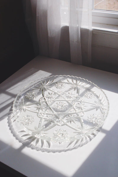 Vintage Anchor Hocking Glass Serving Platter Tray - Early American Prescut (EAPC) Star of David Pattern