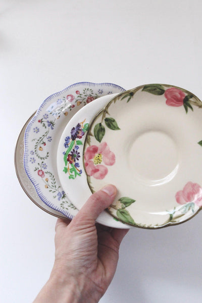 Vintage Mismatched China Saucers Set - Cottagecore Vintage Dishes