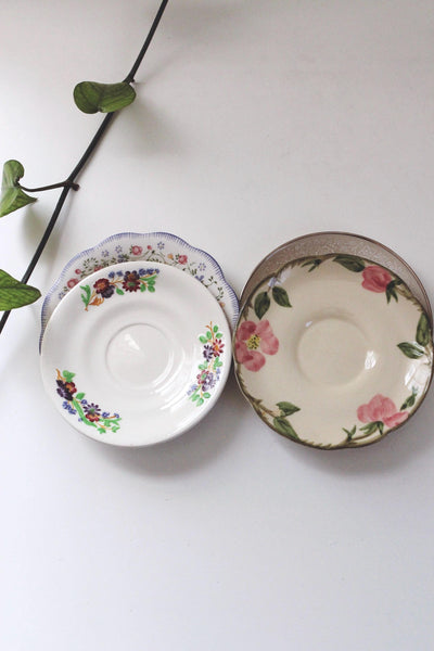 Vintage Mismatched China Saucers Set - Cottagecore Vintage Dishes