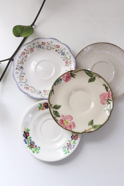 Vintage Mismatched China Saucers Set - Cottagecore Vintage Dishes