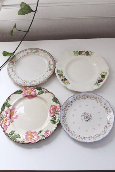Vintage Mismatched China Salad Dessert Plate Set - Cottagecore Vintage Dishes