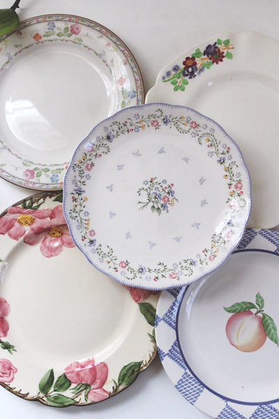 Vintage Mismatched China Salad Dessert Plate Set - Cottagecore Vintage Dishes