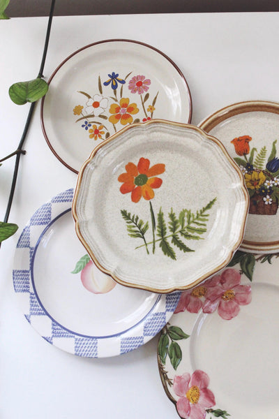 Vintage Mismatched Ceramic Salad Dessert Plate Set - Cottagecore Vintage Dishes