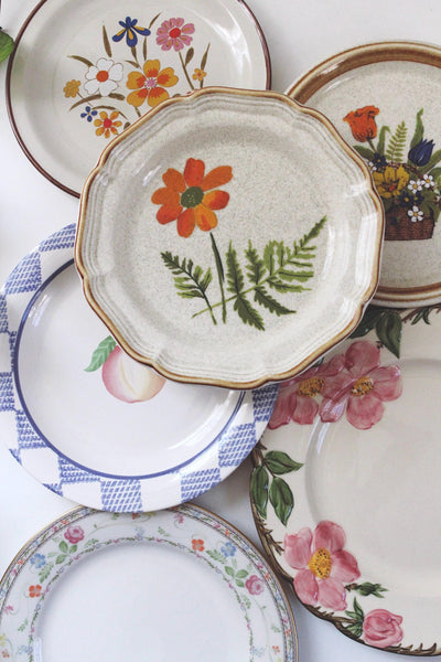 Vintage Mismatched Ceramic Salad Dessert Plate Set - Cottagecore Vintage Dishes