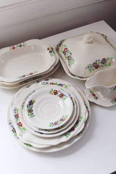 Vintage China Plates Saucers - Hand Painted Floral Ivory - Copeland Spode Golden State, England