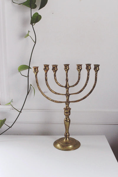 Vintage Large Brass Menorah Candelabra Candle Holder Jewish Temple