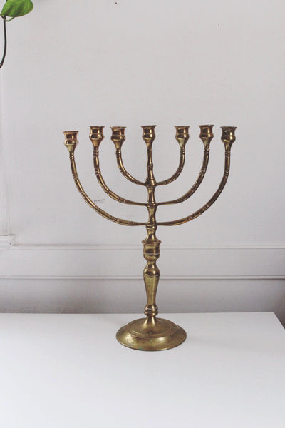 Vintage Large Brass Menorah Candelabra Candle Holder Jewish Temple